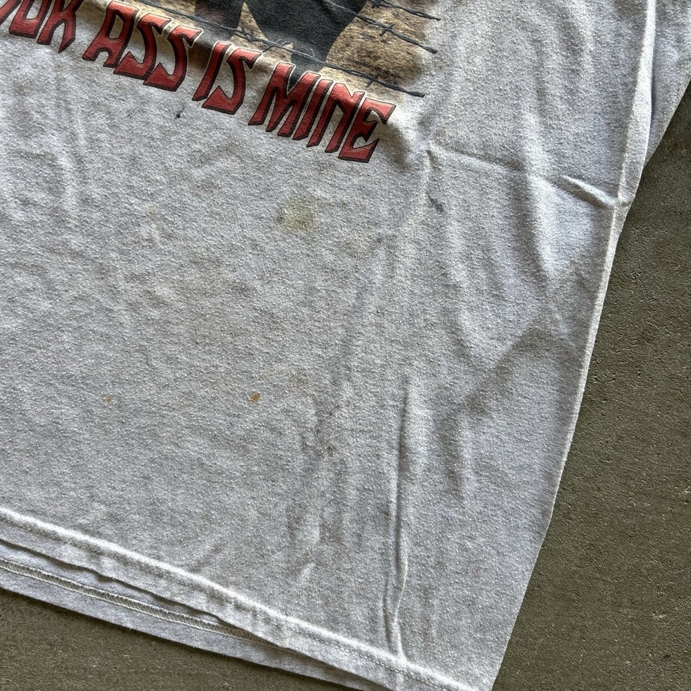 Vintage Longhorn Shirt Size Large Gray Cow Farm Cross The Line Funny Parody - Picture 5 of 6